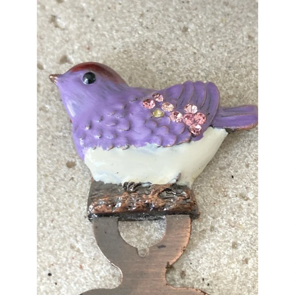 Decorative‎ Metal Bookmark Purple Bird Rhinestone Accent Copper Tone Artisan